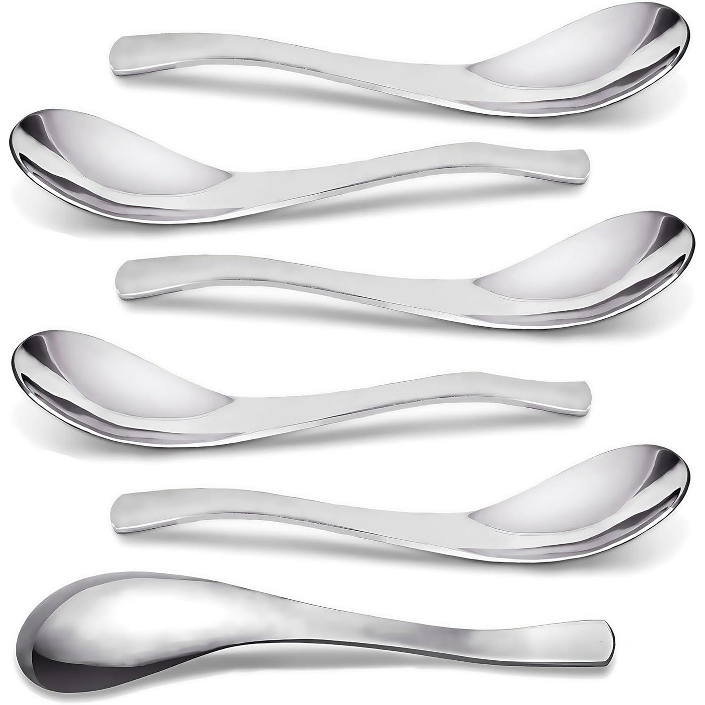 AOOSY 6-Piece Heavy Weight Soup Spoons,Stainless Steel Asian Soup Spoon with Ergonomic Short Handle for Ramen, Curry, Cereals