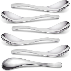 AOOSY 6-Piece Heavy Weight Soup Spoons,Stainless Steel Asian Soup Spoon with Ergonomic Short Handle for Ramen, Curry, Cereals