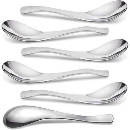 AOOSY 6-Piece Heavy Weight Soup Spoons,Stainless Steel Asian Soup Spoon with Ergonomic Short Handle for Ramen, Curry, Cereals