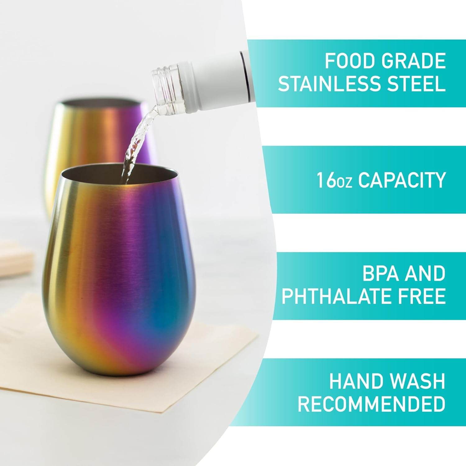 'Eco Unbreakable Holographic Stainless Steel Wine Glasses (16 oz, Set of 8) - Multi-Color Wine Tumblers Maintain Drink Temperature - Great for Entertaining & Parties - Shatterproof, Reusable Tumblers - My Store