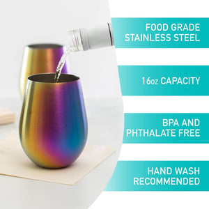 'Eco Unbreakable Holographic Stainless Steel Wine Glasses (16 oz, Set of 8) - Multi-Color Wine Tumblers Maintain Drink Temperature - Great for Entertaining & Parties - Shatterproof, Reusable Tumblers - My Store