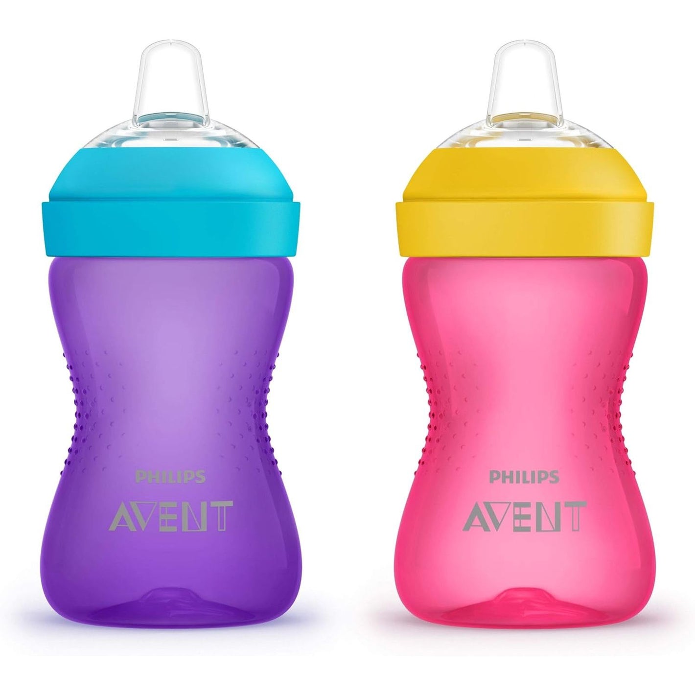 Philips AVENT My Grippy Spout Sippy Cup with Soft Spout and Leak-Proof Design, Pink/Purple, 10oz, 2pk, SCF801/22