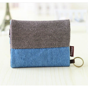 Canvas Small Women Wallet Credit Card Case Cover Holder Keychain Coins Purse Key Wallet (Dark Blue)