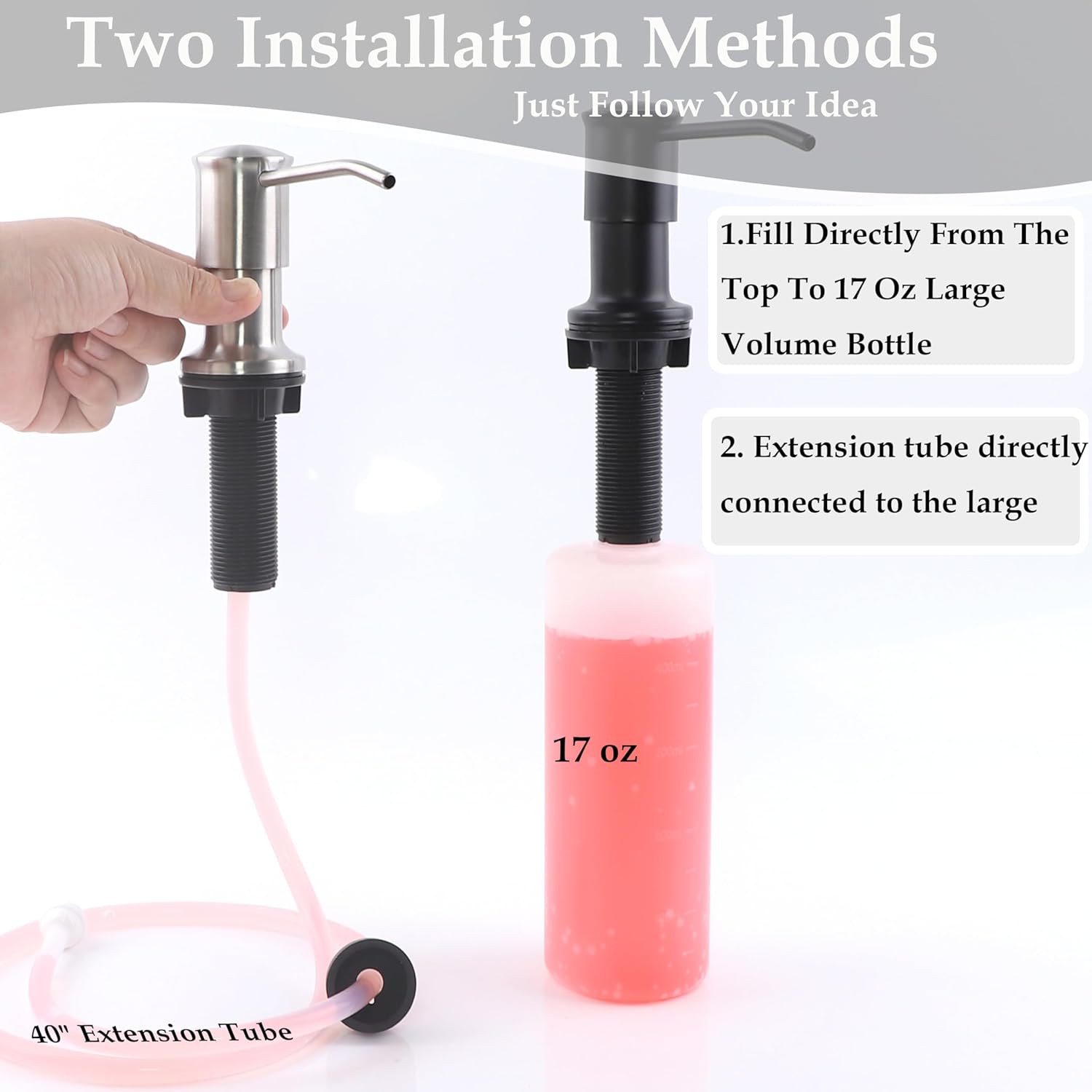 Buy now Sink Soap Dispenser Pump Black Built in Kitchen Counter Dish Soap Dispenser with 41" Extension Tube/17 Oz Bottle for Bathroom Under Sink Hand Soap Lotion Pump at indiglob india