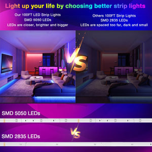 Buy now DAYBETTER Led Strip Lights 100 ft Smart with App Remote Control, 5050 RGB for Bedroom, Living Room, Home Decoration, Music Sync Color Changing for Room Party(2 Rolls of 50 ft) at indiglob india
