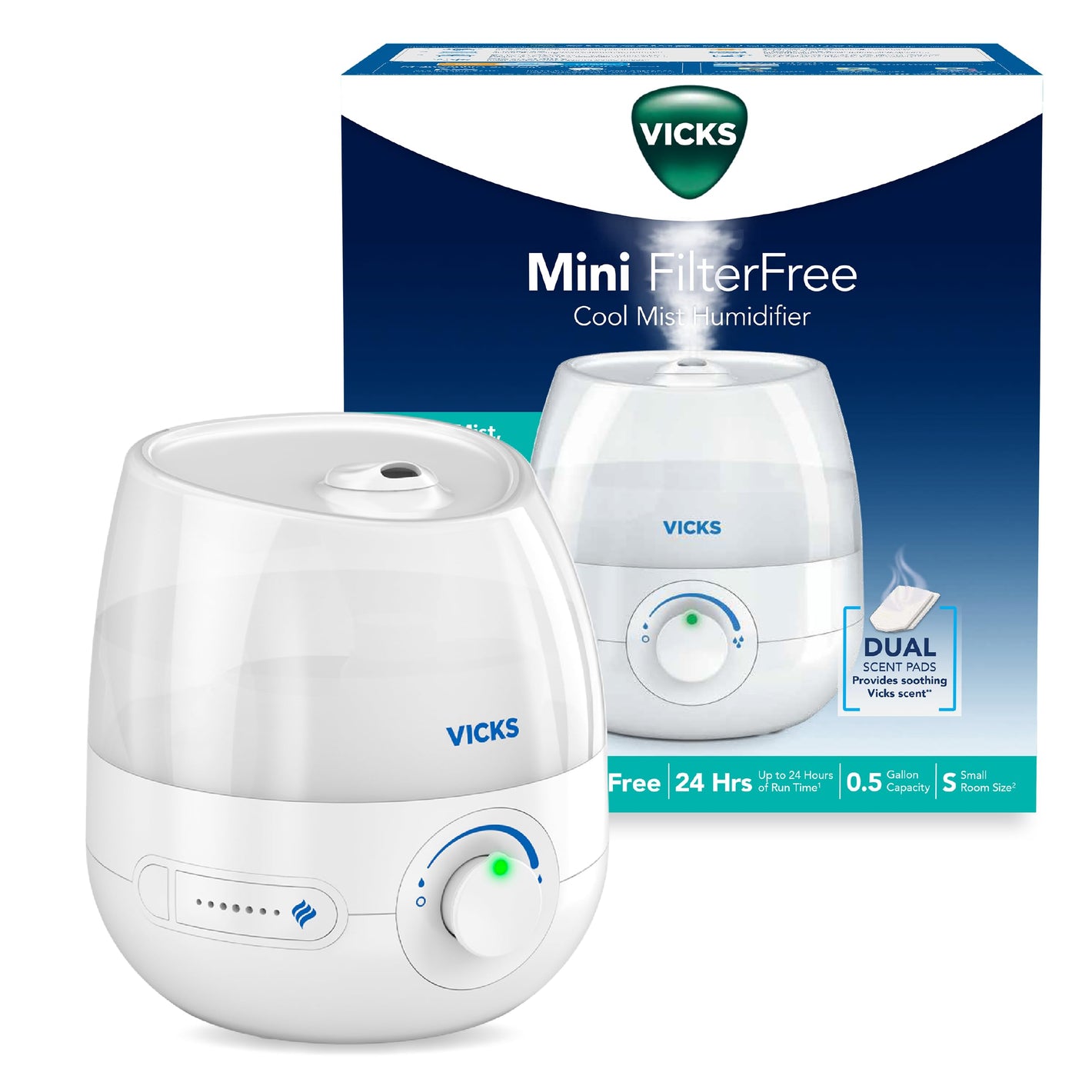 Buy now Vicks Mini Filter Free Cool Mist Humidifier, Small Room ƒ?? Variable Mist Control ƒ?? Works with Vicks VapoPads at indiglob india