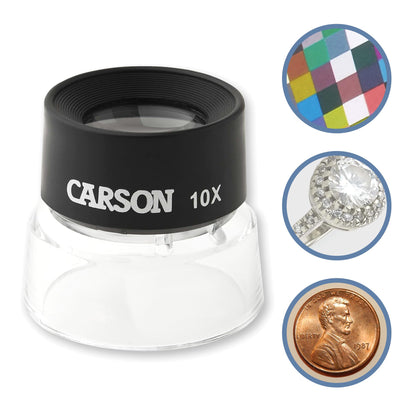 Buy now Carson LumiLoupe 10X Power Black/Clear Stand Magnifier, Ambient Light, 1.0 inch Lens Diameter, 2.0 inch Base Diameter, 2.0 x 1.75 x 2.0 inches, 0.05 kg at indiglob india