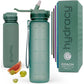 Hydracy Water Bottle with Time Marker -Large BPA Free Water Bottle & No Sweat Sleeve -Leak Proof Gym Bottle with Fruit Infuser Strainer & Times to Drink -Ideal for Fitness Sports & Outdoors