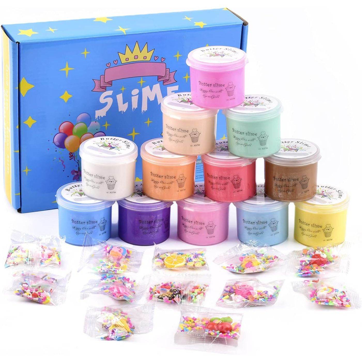 12 Pack Scented Mini Butter Slime Kit, with Unicorn, Rainbow, Animal Candy and Fruit Slime Charms Supplies, Super Soft & Non-Sticky, Ideal Gift for Kids, Stress Relief Putty Toy for Girl and Boys - My Store