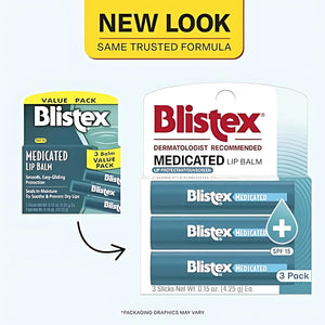 Blistex Medicated Lip Balm, 0.15 Ounce, 3 Count (Pack of 1) Prevent Dryness & Chapping, SPF 15 Sun Protection, Seals in Moisture, Hydrating Lip Balm, Easy Glide Formula for Full Coverage