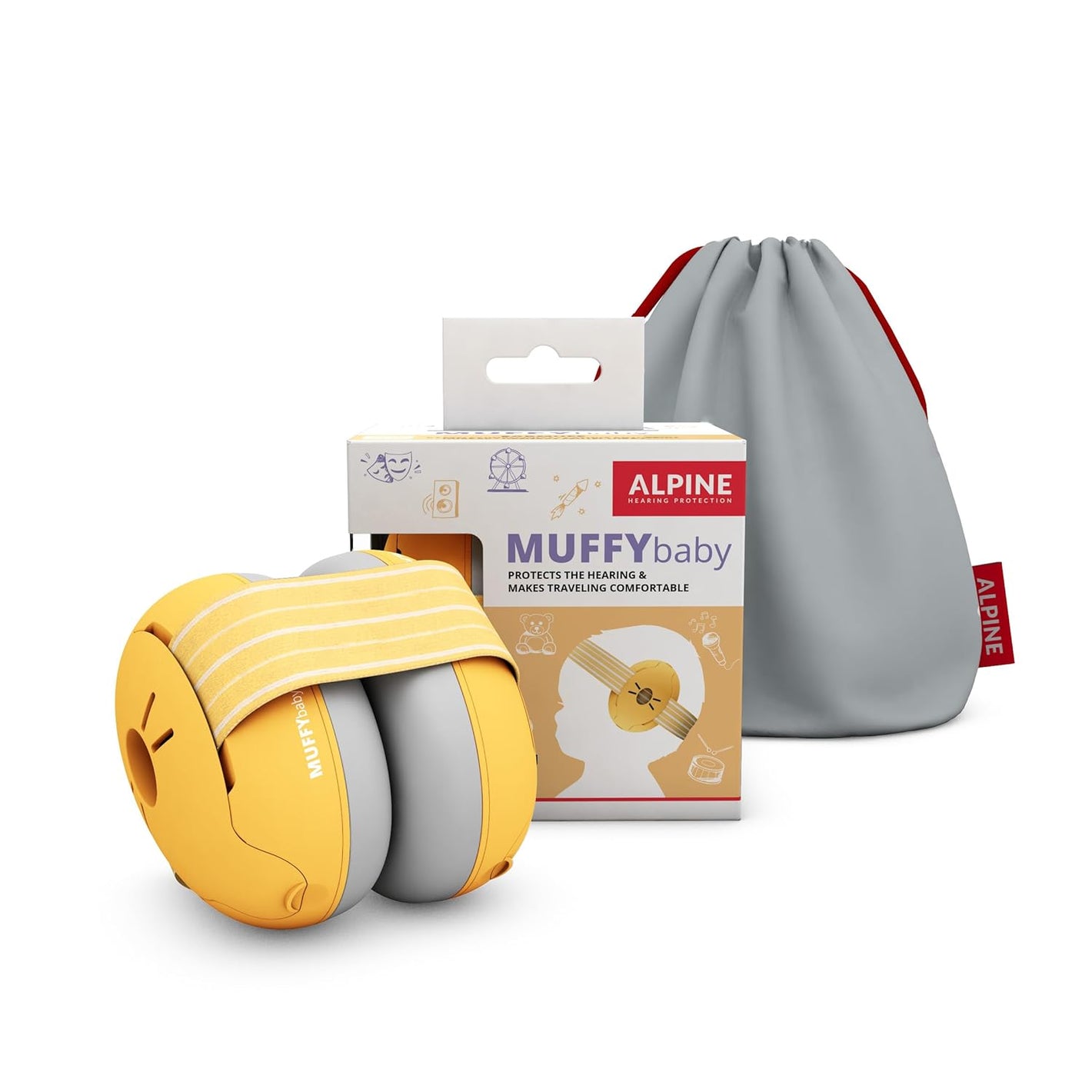 Alpine Muffy Baby Ear Protection for Babies and Toddlers up to 36 Months - CE & ANSI Certified - Noise Reduction Earmuffs - Comfortable Baby Headphones Against Hearing Damage & Improves Sleep - Yellow