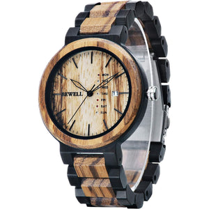 BEWELL Wood Watches for Men Week & Date Quartz Mens Wooden Watch