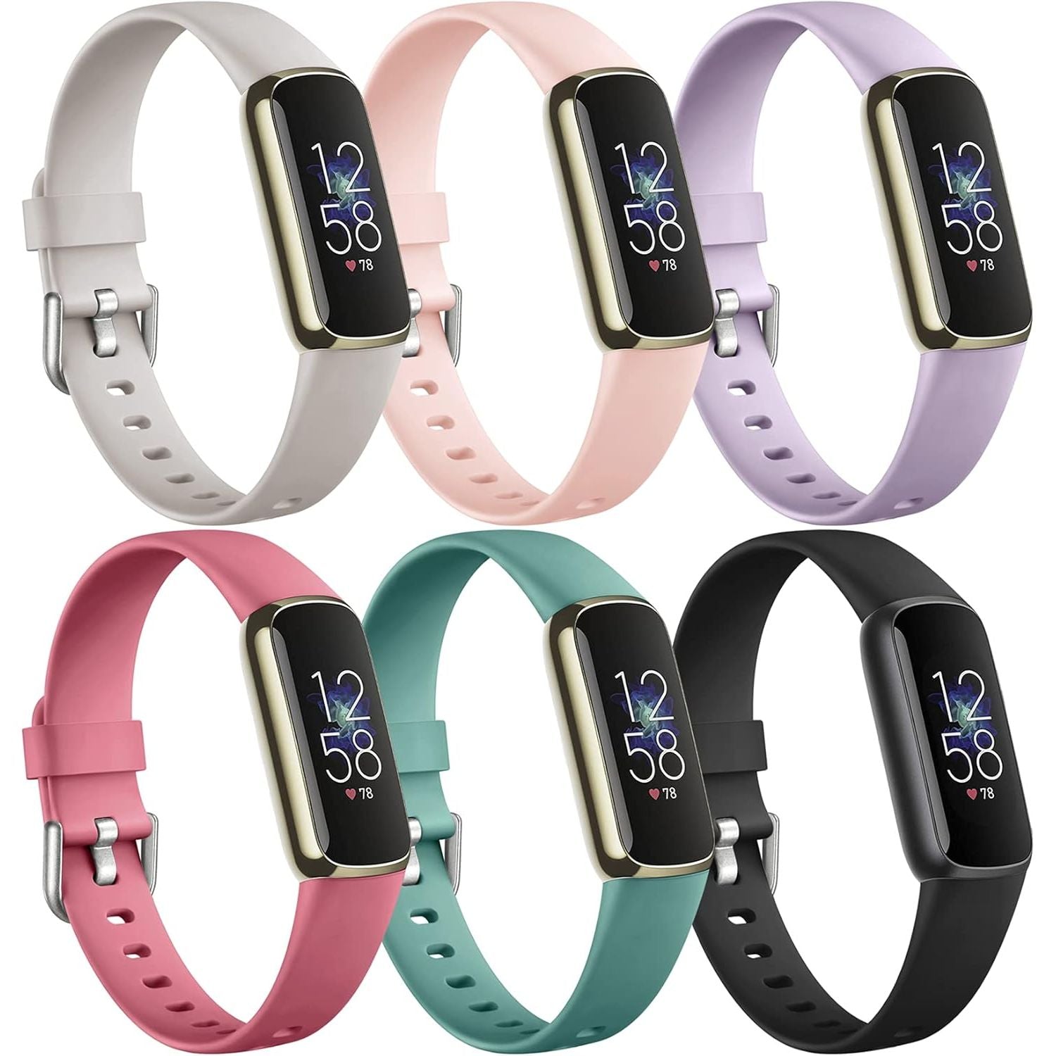 Buy now Maledan 6 Pack Bands Compatible with Fitbit Luxe Bands for Women Men, Soft Silicone Adjustable Waterproof Sport Band Replacement Strap Accessories Wristbands for Luxe Fitness Tracker at indiglob india