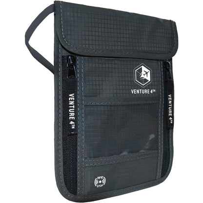 VENTURE 4TH Passport Holder Neck Wallet with RFID Blocking Nylon Lining - Hidden Neck Pouch for Travel (Black)