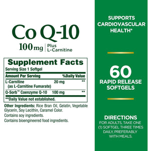 Nature's Bounty CoQ10, Supports Heart Health, 100mg Plus L-Carnitine, 60 Softgels