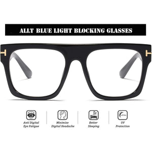 Allt Unisex Large Square Optical Eyewear Non-prescription Eyeglasses Flat Top Clear Lens Glasses Frames (Black(Bluelight Blocker Lens) 1)