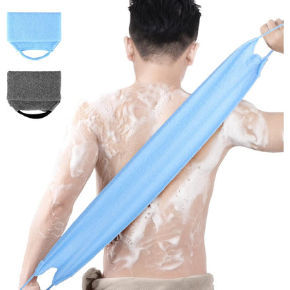 WOVTE 2 Pack Stretchable Back Scrubber for Shower Nylon Exfoliating Washcloth Towel Back Washer with Handles Two Sides Exfoliating Body Scrubber for Men Women Shower Deep Clean Skin Massages