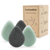 myHomeBody Natural Konjac Facial Sponges – Teardrop Shape - for Gentle Face Cleansing and Exfoliation - with Activated Charcoal and Aloe Vera, Set of 4 - 2 Aloe Green, 2 Charcoal Gray