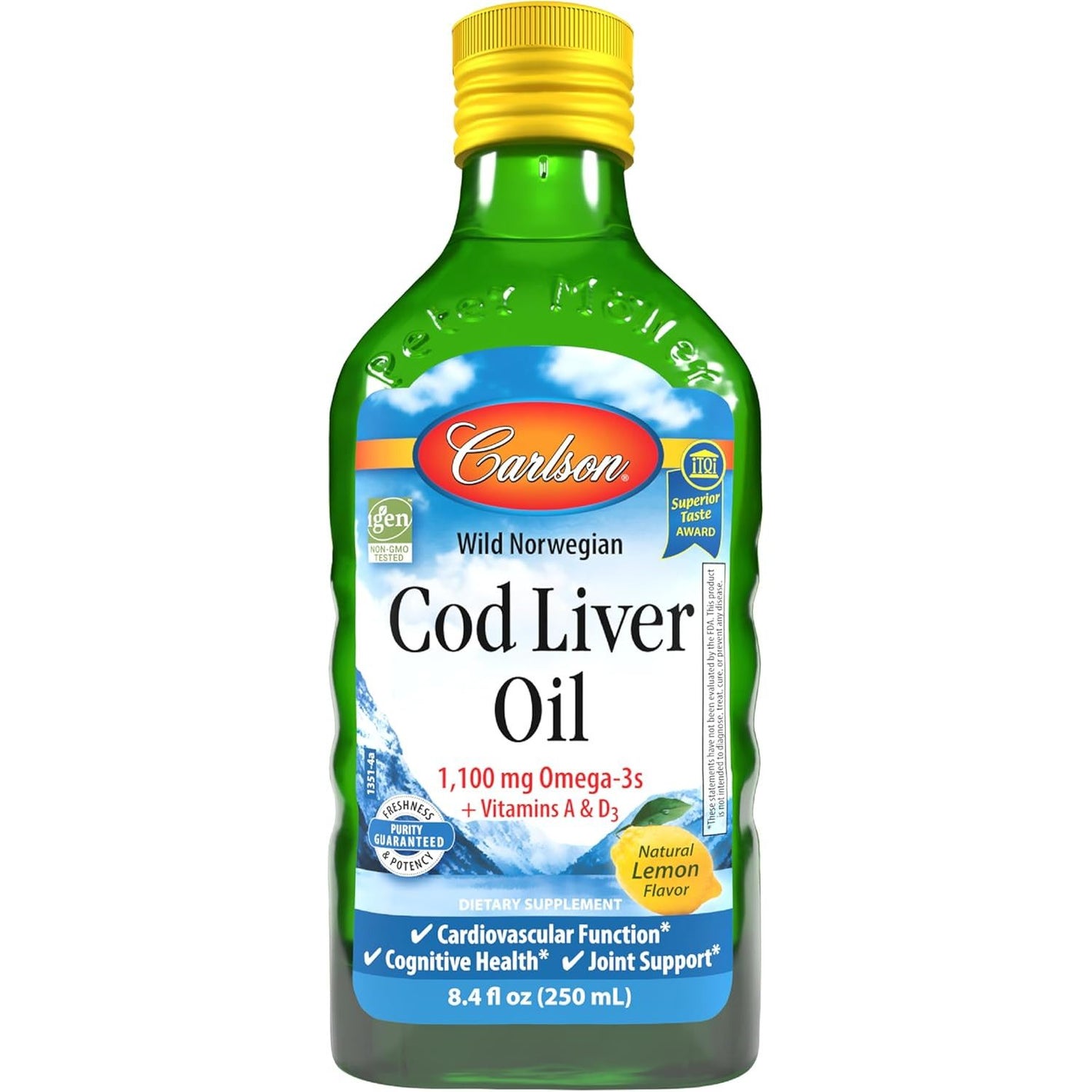 Carlson - Cod Liver Oil, 1100 mg Omega-3s, Liquid Fish Oil Supplement, Wild-Caught Norwegian Arctic, Sustainably Sourced Nordic Liquid, Lemon, 250 ml