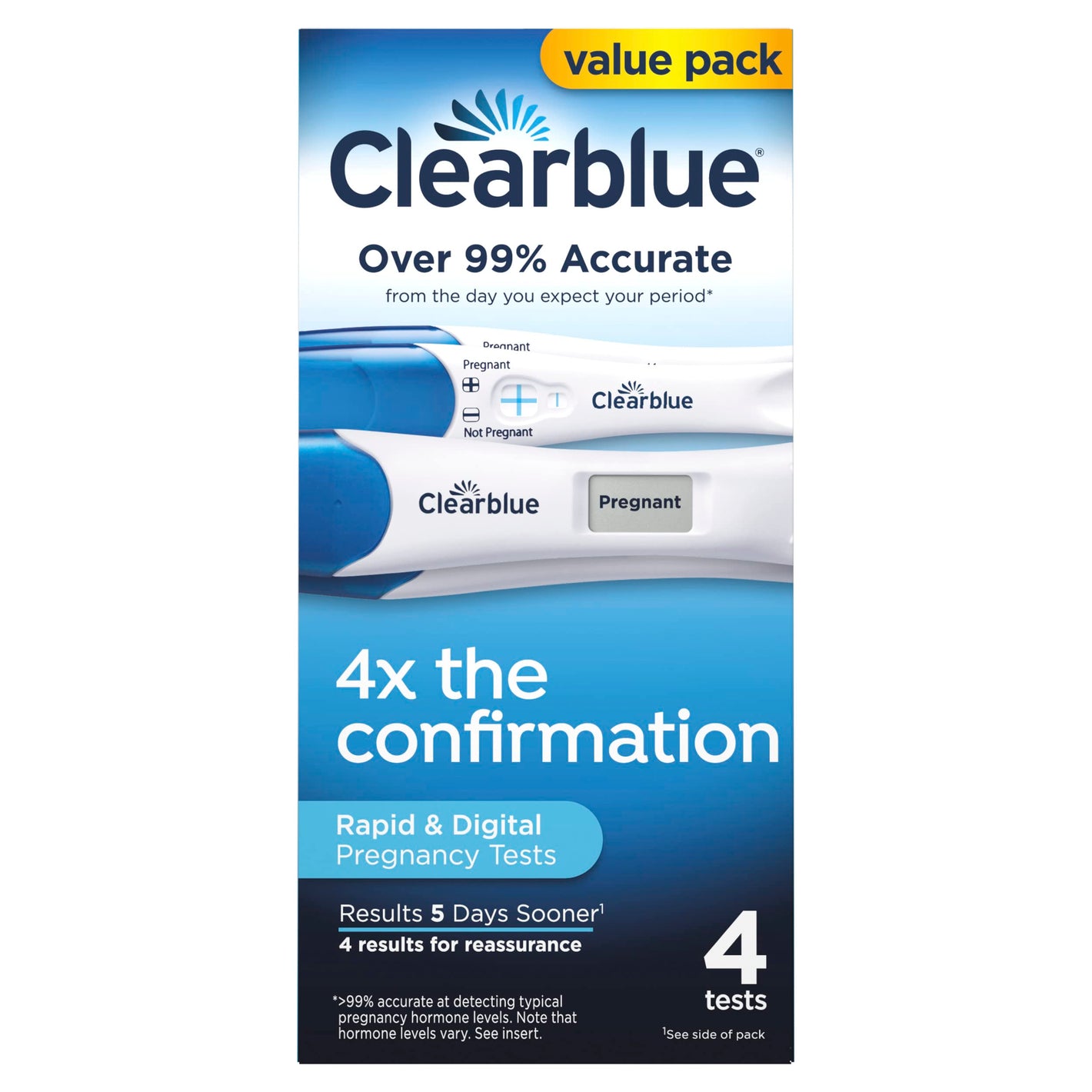 Buy now Clearblue Pregnancy Test Combo Pack, 4ct - Digital with Smart Countdown & Rapid Detection - Value Pack at indiglob india