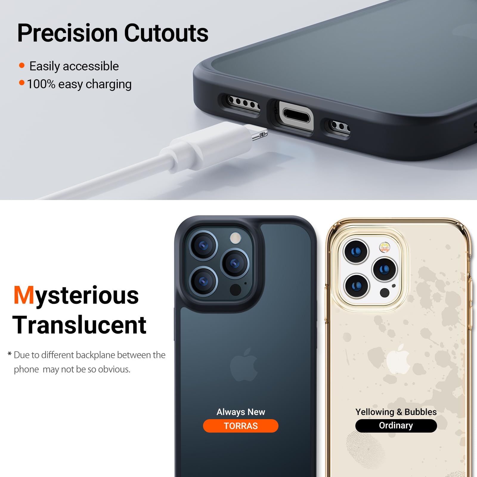 Buy now TORRAS Tough Shockproof for iPhone 13 Pro Case, [Military-Grade Drop Tested] Ultra-Durable Matte Hard PC Back with Soft Silicone Edge Slim Protective for iPhone 13 Pro Phone Case,Translucent Black at indiglob india