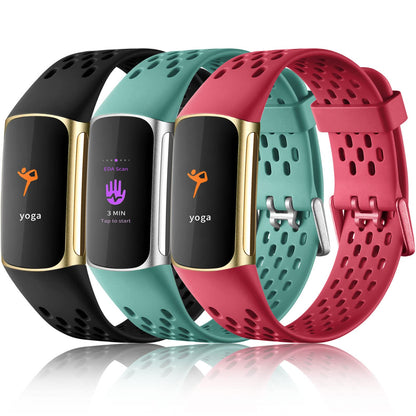 Buy now Maledan Compatible with Fitbit Charge 5/ Fitbit Charge 6 Bands Women Men, Breathable Sport Band Soft Waterproof Replacement Wristbands Strap for Fitbit Charge 5/ Charge 6 Advanced Fitness Tracker Pine Green Black Red at indiglob india