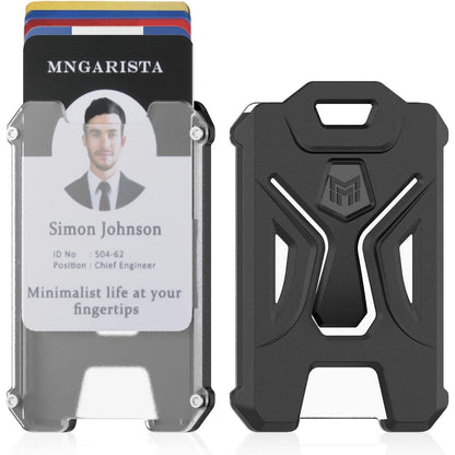 MNGARISTA 2 Pack Heavy Duty Badge Holder, Vertical ID Card Holder for Credit Cards, Clear ID Window, All PC Polycarbonate Plastic Housing, 5 Cards Capacity, Built-in Elastic Clip, Black