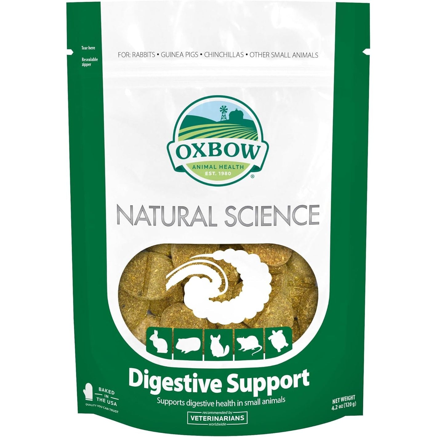 Oxbow Animal Health Natural Science Digestive Support, High Fiber Supplement for Rabbit & Guinea Pig, Made with Timothy Hay, Includes Chicory Root, Ginger Root, Chamomile, Made in USA, 4.2 oz Bag