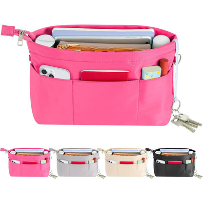 HyFanStr Purse Organizer Insert with Zipped Top for Tote Bag, Handbag Shaper with 13 Pockets