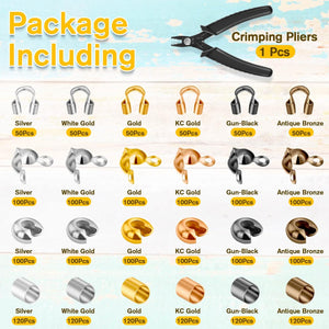 2220 Pieces Crimp Beads for Jewelry Making, Acejoz Knot Covers, Crimp Tubes and Wire Guardians with Crimping Pliers for DIY Jewelry Bracelets Necklaces Making