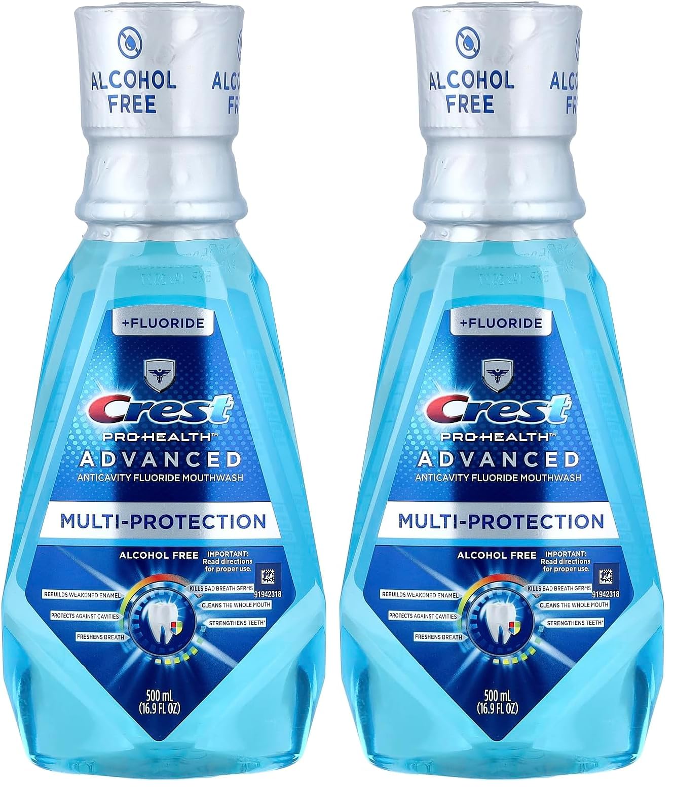 Buy now Crest Pro-Health Advanced Multi-Protection Mouthwash, Alcohol Free Mouthwash, Fresh Mint, 500 mL (16.9 Fl Oz), Pack of 4, Crest Mouthwash, Flouride Mouthwash at indiglob india