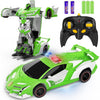 FDJ Remote Control Car - Transform Toys Car Robot, One Button Deformation to Robot with Flashing Light, 2.4Ghz 1:18 Scale Transforming Police Car Kids Toys with 360 Degree Rotating, Girls Boys Toys - Green