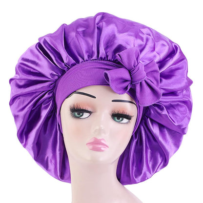 Satin Bonnet Silk for Hair Sleeping: Women Tie Bonnets Adjustable Night Cap Jumbo Size Comfortable Wide Band for Braids Curly Long Hair (Black)