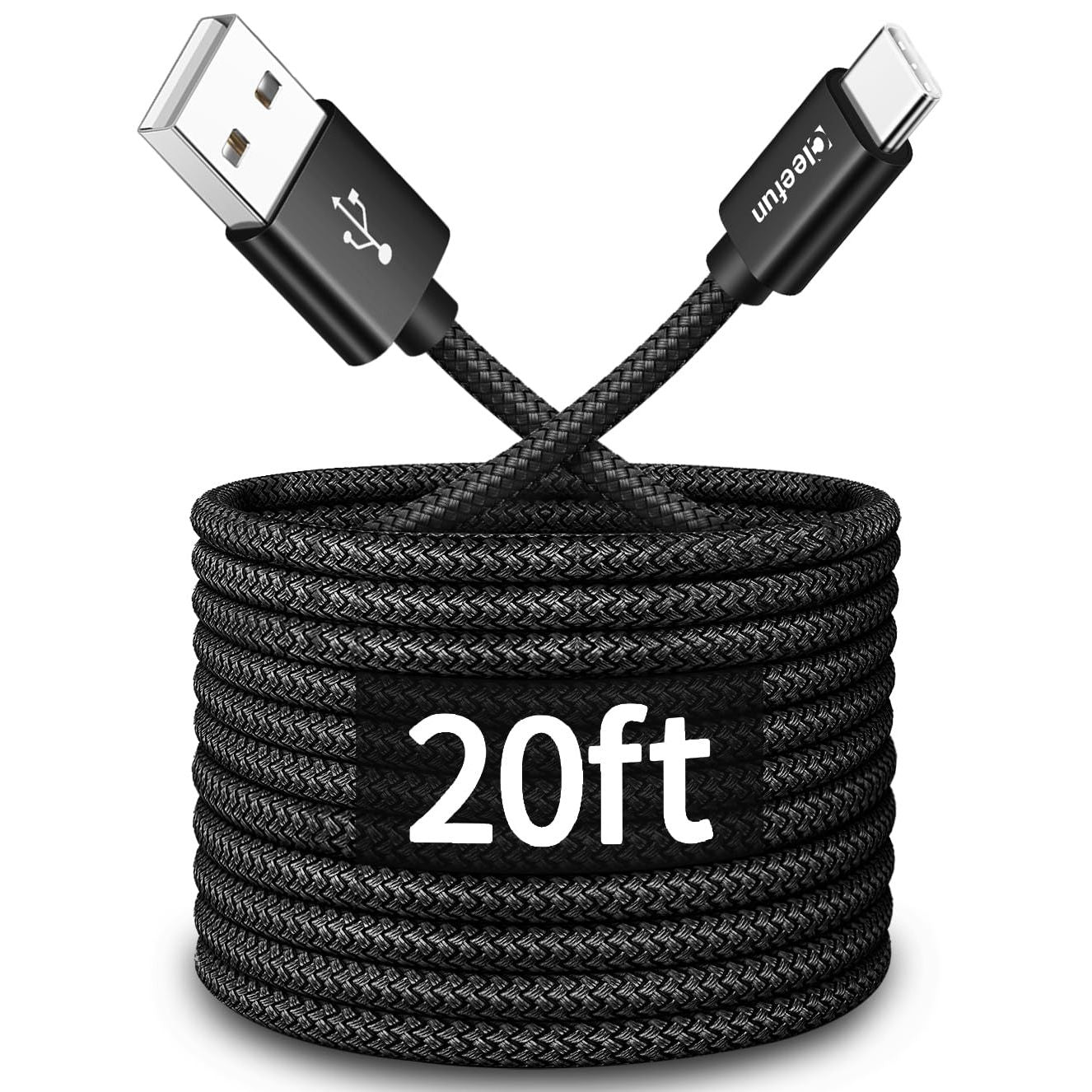 CLEEFUN Long USB C Cable 20ft, USB to USB-C Charging Cable - 20 Foot Type C Charger Cord for iPhone 16 15 Series, Samsung Galaxy Series and Other USB-C Devices - Nylon Braided