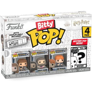 Funko Bitty POP! HP - Hermione in Robe, 4-Pack - Hermione Granger, Rubeus Hagrid, Ron Weasley and A Surprise Mystery Mini Figure - 0.9 Inch (2.2 Cm) - Harry Potter Collectable - Gift Idea