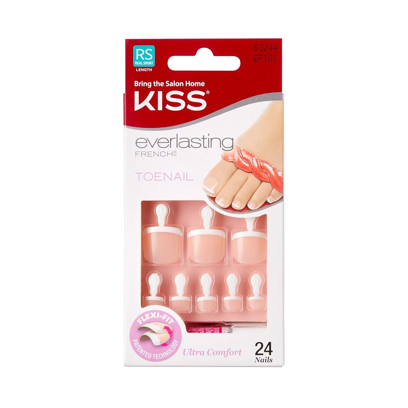 KISS Everlasting, Press On Toenails, Nail Glue Included, 'Limitless', French, Short Size, Squoval Shape, Includes 24 Nails, 2g Glue, 1 Manicure Stick, 1 Mini file