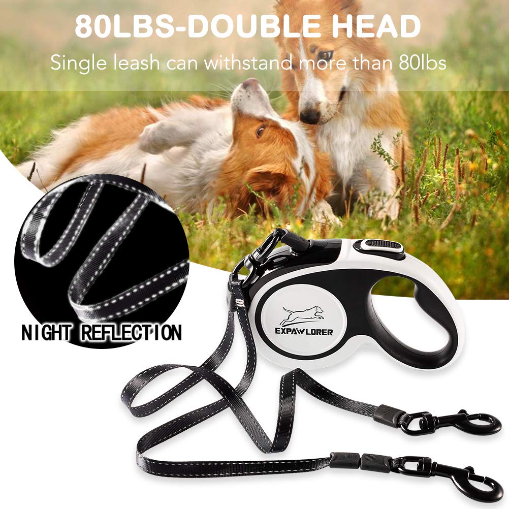 Buy now EXPAWLORER Dual Retractable Dog Leash - Double-Head Lockable Extendable Pet Leash - 16FT Reflective Nylon Ribbon - 360 Tangle-Free for Two Dogs Walking Training at indiglob india
