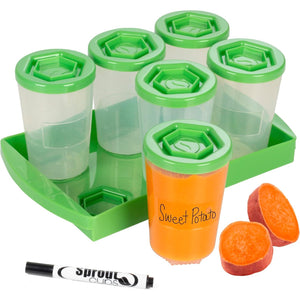 Baby Food Storage Containers with Write What You Want Lids, 6 Pack - 4oz Reusable, Stackable, Leakproof Plastic Jars w Tray- Freezer, Microwave & Dishwasher Safe-BPA/PVC Free, Safe Babyfood, Gift