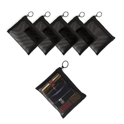 Patu Mini Zipper Mesh Bags, 4" x 5", Size S / A7, 5 Pieces, Beauty Makeup Lipstick Cosmetic Accessories Organizer, Small Travel Kit Storage Pouch, Black