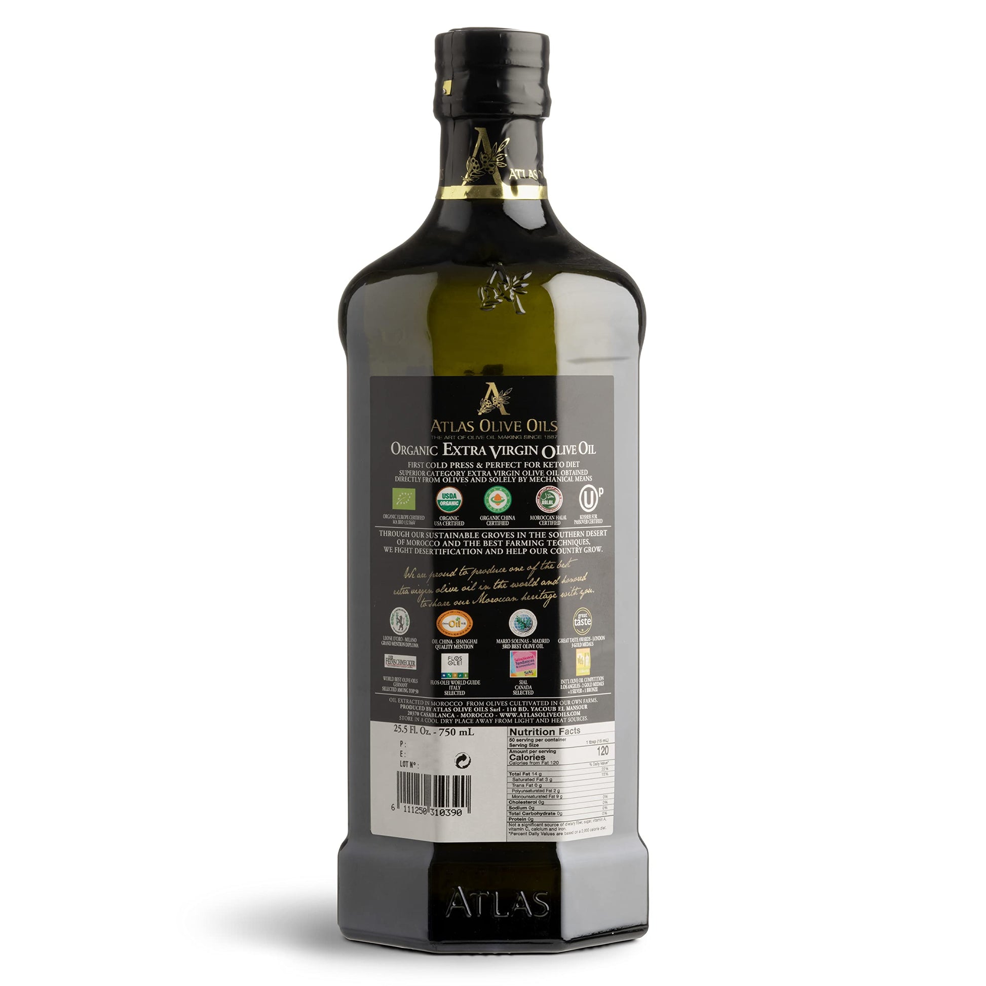 Buy now Atlas 750 mL Organic Cold Press Extra Virgin Olive Oil in Glass Bottle, Polyphenol Rich from Morocco | Newly Harvested Unprocessed from One Single Family Farm | Moroccan EVOO Trusted by Award-Winning Chefs at indiglob india
