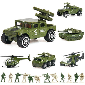 18 Pack Die-cast Military Vehicles Sets,6 Pack Assorted Alloy Metal Models Car Toys and 12 Pack Soldier Army Men, Mini Army Toy Tank,Panzer,Anti-Air Vehicle,Helicopter Playset for Kids Boys - My Store