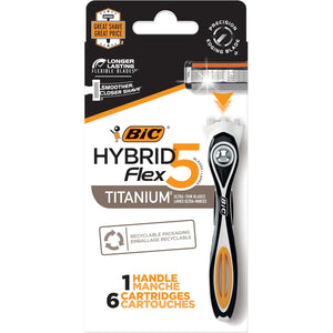 BIC Flex 5 Hybrid Disposable Razors for Men, 1 Handle and 6 Cartridges With 5 Blades, 7 Piece Razor Set for Men