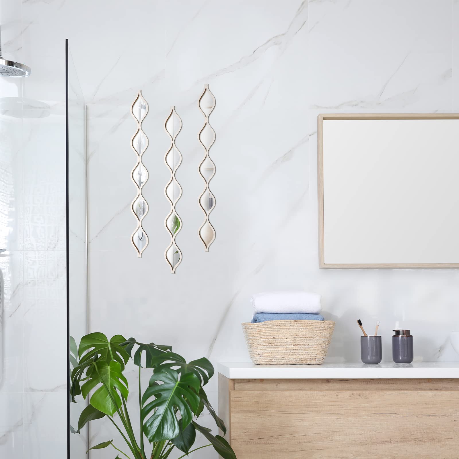 Buy now Amyhill Set of 3 Teardrop Mirror Wall Decor 23.6 x 2.7 x 0.2 Inches Rustic Farmhouse Decorative Long Mirror Creative Boho Art Decor for The Living Room Bathroom Bedroom Entryway (White) at indiglob india