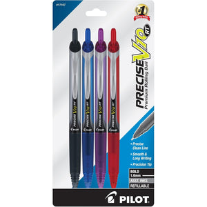 Pilot Precise V10 Retractable Rolling Ball Pens, Bold Point, 1.0 mm, Assorted, Pack Of 4 Pens
