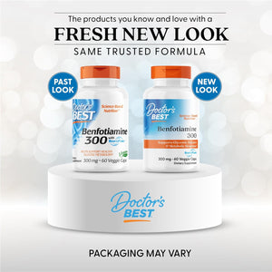 Doctor's Best Benfotiamine 300 with BenfoPure, Helps Maintain Healthy Glucose Metabolism, Non-GMO, Vegan, Gluten Free, Soy Free, 300 mg, 60 Veggie Caps
