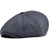 VOBOOM Men Wool Blend 8 Panel Newsboy Cap Herringbone Cabbie Flat Tweed Hat - Navy