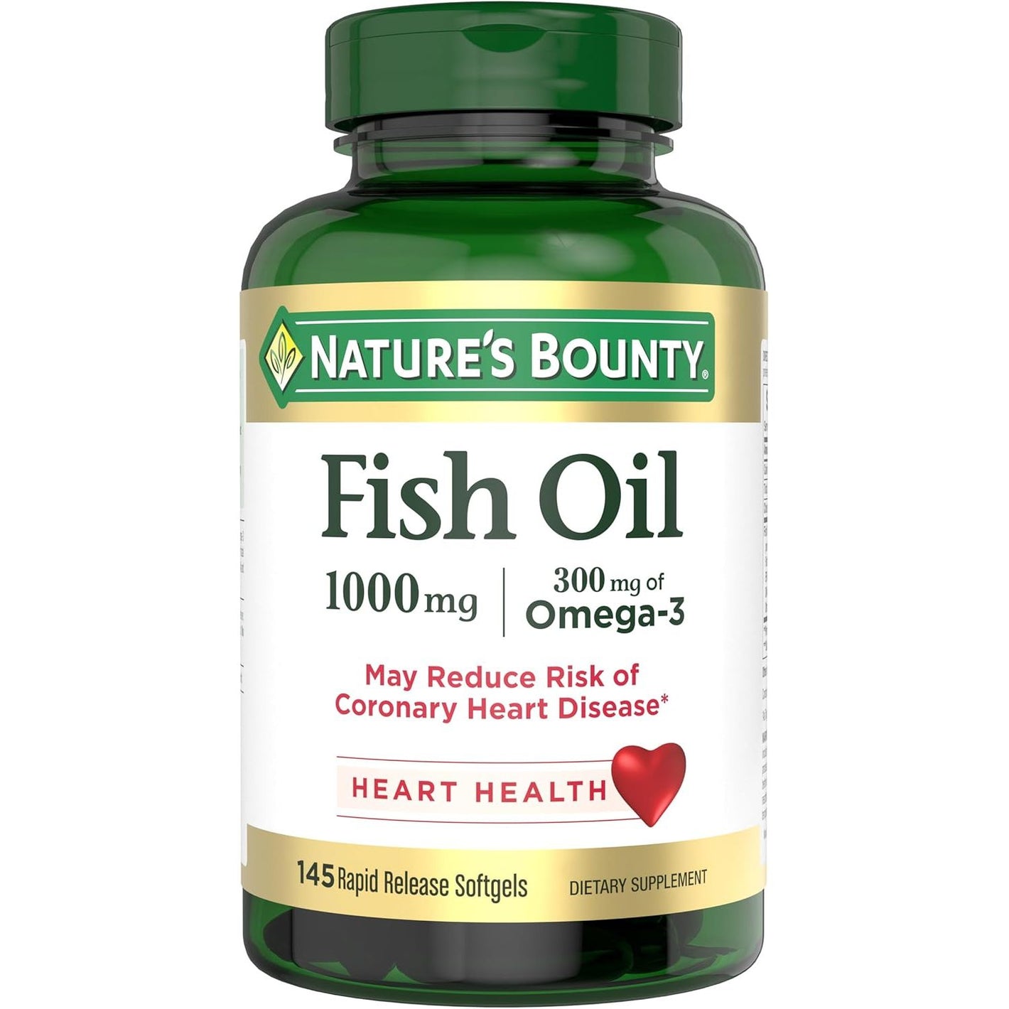 Nature’s Bounty Fish Oil, Supports Heart Health, 1000mg, Rapid Release Softgels, 145 Ct