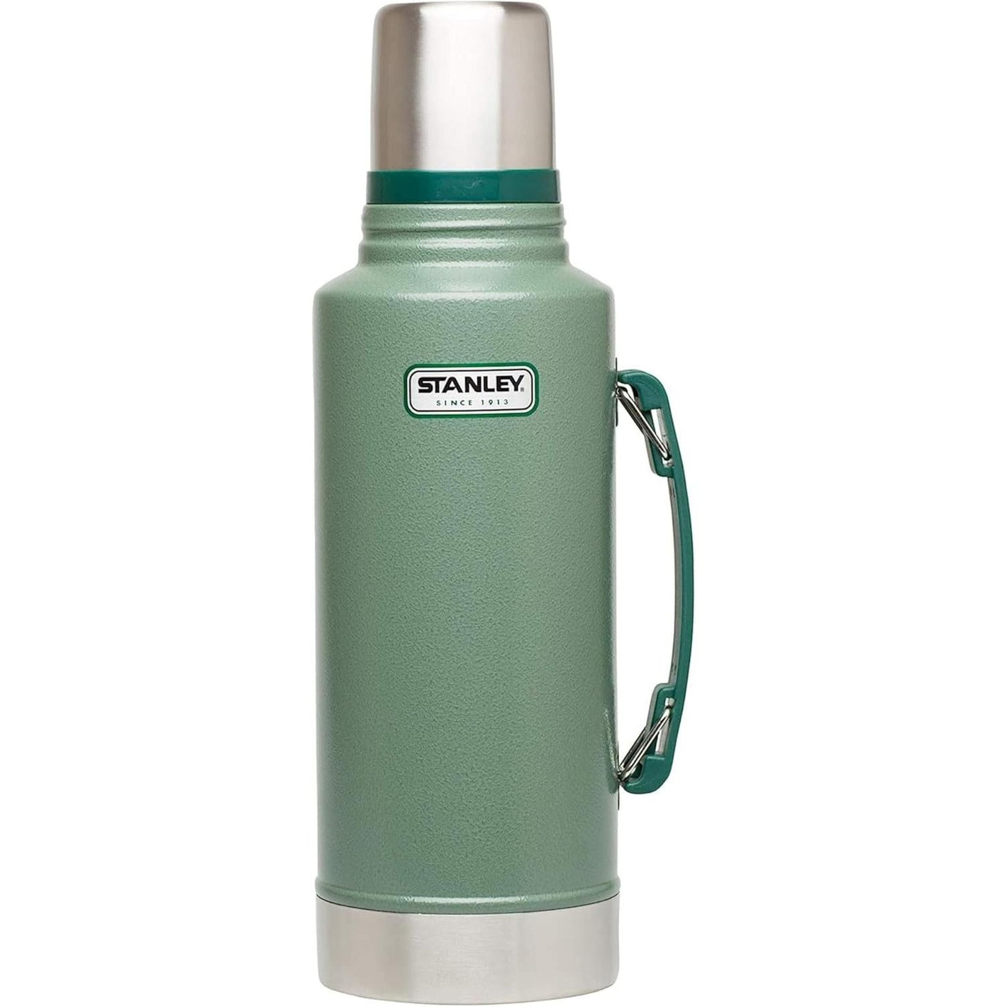Stanley Heritage Classic Vacuum Bottle with Handle 2.0 qt | Wide Mouth with Leakproof Cup Lid | Keep Drinks Hot or Cold for Travel | Insulated Stainless Steel Thermos | BPA-Free | Hammertone Green