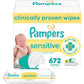 Pampers Baby Wipes Sensitive, Water Based Baby Wipes, Hypoallergenic and Unscented Baby Wipes, 56 Wipes Total (1 Flip-Top Packs)