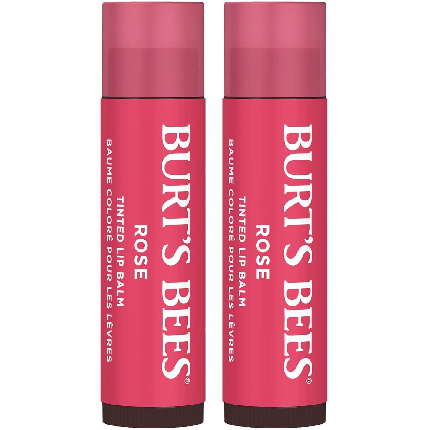Burt's Bees Lip Tint Balm Stocking Stuffers Gifts, Long Lasting 2 in 1 Duo Tinted Balm Formula, Color Infused with Hydrating Shea Butter for a Natural Looking Buildable Finish, Petal Rose (2-Pack)
